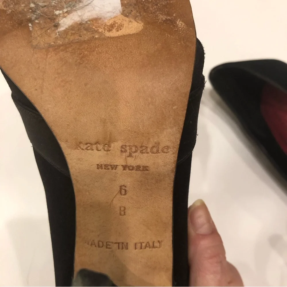 Kate Spade Hera black satin high heeled pumps